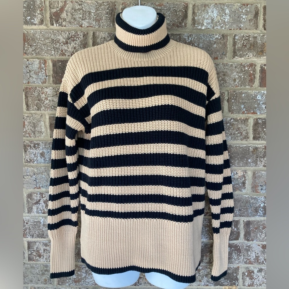 CAbi Black and Tan Nautical Turtleneck Sweater Size Small